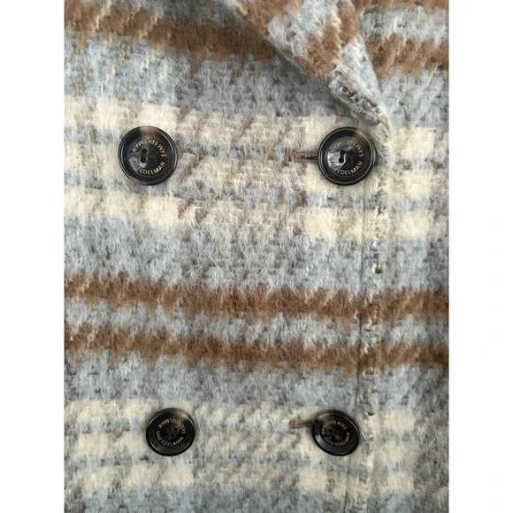 Sam Edelman Coat Womens 8 Blue Brown Plaid Double Breasted Fuzzy Long Winter - Picture 3 of 8